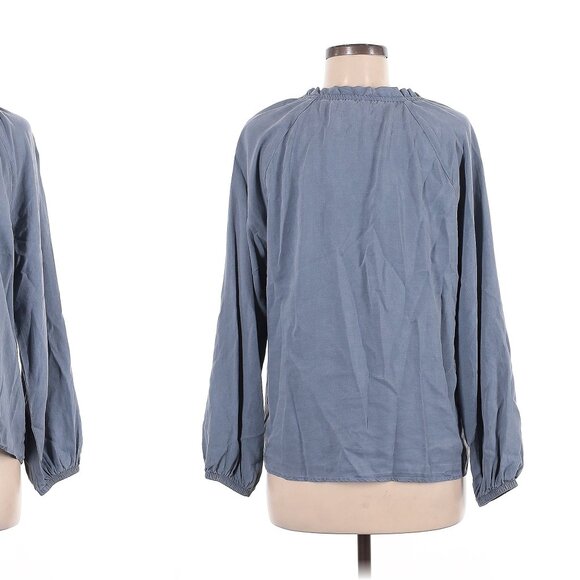 CLOTH & STONE 100% tencel raglan ruffle neck shirt (S) - Picture 3 of 12